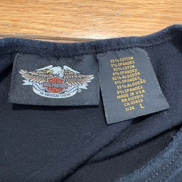 Vintage 2003 Bedazzled Harley Davidson Black Cotton Baby Tee Made in USA Large - Picture 5 of 7